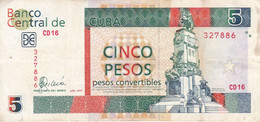 BILLETE DE CUBA DE 5 PESOS CONVERTIBLES DEL AÑO 2007 (BANKNOTE) ANTONIO MACEO - Cuba