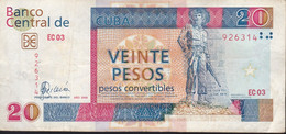 BILLETE DE CUBA DE 20 PESOS CONVERTIBLES DEL AÑO 2008  (BANKNOTE) CAMILO CIENFUEGOS - Cuba