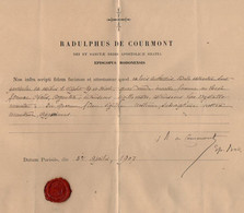 VP20.491 - PARIS 1907 - Document / Certificat Signé Par Monseigneur L'Evêque RADULPHUS DE COURMONT - Religión & Esoterismo