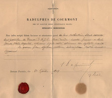 VP20.493 - PARIS 1907 - Document / Certificat Signé Par Monseigneur L'Evêque RADULPHUS DE COURMONT - Religione & Esoterismo
