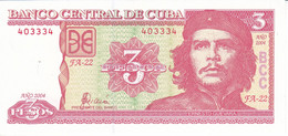BILLETE DE CUBA DE 3 PESOS DEL AÑO 2004 DEL CHE GUEVARA SIN CIRCULAR (UNC) - Cuba