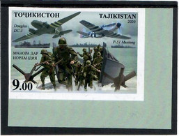 Tajikistan 2020. Normandy Landings. W.Churchill.(Aircraft,Ships). Imperf. 1v. - Tayikistán
