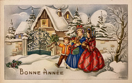 Bonne Année - CPA Illustrateur BARNINI - Femmes Et Enfant Sous La Neige - New Year