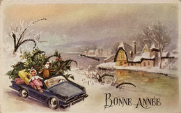 Bonne Année - CPA Illustrateur - Neige Hiver - Poupée Nounours Dans Une Voiture - New Year