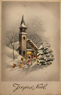 Joyeux NOËL - CPA Illustrateur - Anges Angelots Rentrant Dans L’église - Sous La Neige - Other & Unclassified