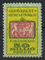 1945-1946 Hungary - BUDAPEST City Local ( Sales Value Added Tax ) VAT Fiscal Revenue Stamp - 50 Million P - Inflation - Revenue Stamps