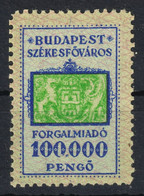 1945-1946 Hungary - BUDAPEST City Local ( Sales Value Added Tax ) VAT Fiscal Revenue Stamp - 100000 P - Inflation - Revenue Stamps