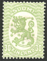 396 Finland Lion 30p Green Vert Light MH * Neuf CH Légère (FIN-78) - Nuovi