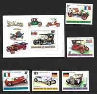Upper Volta Burkina Faso 1975 Classic Automobiles And Cars Imperforate Set Of 5 & Miniature Sheet MNH - Haute-Volta (1958-1984)