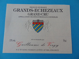 Etiquette De Vin Grands Echezeaux Grand Cru Guillaume De Vergy - Bourgogne