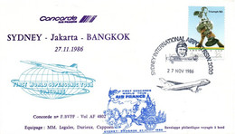 Concorde Air France 1986 - Sydney Jakarta Bangkok - Tour Du Monde American Express - 1er Vol Erstflug Flight - Erst- U. Sonderflugbriefe