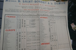 Affichette Pub Horaire Saint Bonnet Dumur 1906 Bordeaux Bateaux Vapeur Monde  32 X 50 Environs - Transporte