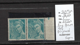 France -Type Mercure - 50 Centimes  - Yvert 549a** Et * - Filigrane Papier Japon - Bord De Feuille - Unused Stamps