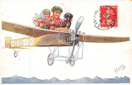 CPA Aviation - Illustrateur Signé - Enfants Et Chien Dans Un Avion - Aviatori