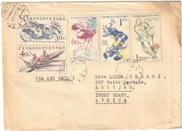 Tchécoslovaquie - Ceskoslovensko - Lettre Avion Pour La Côte D'Ivoire - Série Timbres Sport - Vignette Au Dos - 1961 - Briefe U. Dokumente