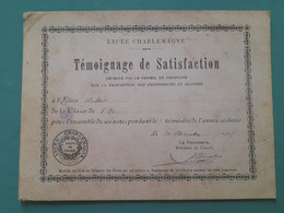 Lycée Charlemagne Temoignage De Satisfaction 1905 - Diploma & School Reports