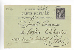 PARIS Perforé KIEFFE Frères K.F. Sur 10c Sage 1900       ...G - Brieven En Documenten