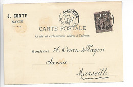 NANCY Meurthe Et Moselle Perforé J. CONTE JC Sur 10c Sage 1888      ...G - Storia Postale