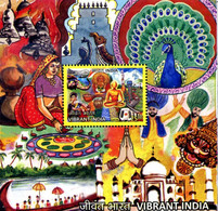 India 2016 Vibrant India - Buddha, Train, Elephant, Peacock, Taj Mahal Miniature Sheet MS/SS MNH - Pfauen