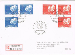 46918. Carta Certificada STOCKHOLM (Sverige) Suecia 1964. PRIX NOBEL, Echegaray, Mistral, Rayleigh, Ramsay, Pavlov - Covers & Documents