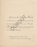 Huwelijksaankondiging - Clémence Wante - Amédée Houtave - 1913 - Assebroek  (V1584) - Wedding
