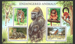 IRLANDE. BF 30 De 1998. Gorille/Guépard/Tigre/Oryx. - Gorilas
