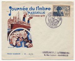 FRANCE - Enveloppe 2F + 3F Louis XI, Journée Du Timbre 1945 MARSEILLE, Illustration Par DRAIM (Miard) - Covers & Documents