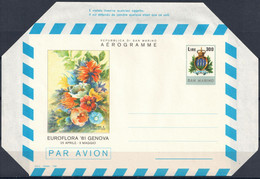 SAN MARINO - AEROGRAMMA EUROFLORA 25 APRILE - 3 MAGGIO 1981 L. 300 - 1981 - NUOVO - CATALOGO FILAGRANO A11 - Interi Postali