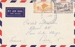 W4852- SAILBOATS, WOOD CARVING, STAMPS ON COVER FRAGMENT, 1954, NEW HEBRIDES - Altri & Non Classificati