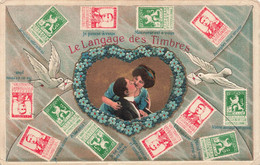 CPA Le Langage Des Timbres - Couple Dans Un Coeur - Atelier Guggenheim & Co - Francobolli (rappresentazioni)