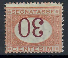 ITALIA REGNO 1890/4 - SEGNATASSE 30 C. ARANCIO E CARMINIO - VARIETA' SOPRASTAMPA CAPOVOLTA - MH/* - Postage Due