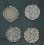 Lot 4 Pieces 5 Francs  Louis Philippe 1er  , 1845 W , 1842 K , 1835 A, 1833 A  -  Pic 80 - 5 Francs