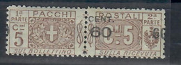 ITALIA REGNO 1923/25 - 60 C. SU 5 C. BRUNO - VARIETA'  ENTRAMBE LE SOPRASTAMPE NELLA SEZIONE DI DX. - MNH/** - Postal Parcels