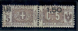 ITALIA REGNO 1923/25 - 1.50 SU 5 C. BRUNO - VARIETA'  SOLO IL VALORE IN SOPRASTAMPA  - MH/* - Colis-postaux