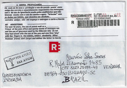 Portugal 2022 Barcode Label Registered Cover From Pedrogão Grande To Biguaçu Brazil Meter Stamp 4,45 Euros - Lettres & Documents