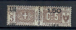 ITALIA REGNO 1923/25 - 1.50 SU 5 C. BRUNO - VARIETA'  SOPRASTAMPA FORTEMENTE SPOSTATA IN VERTICALE - MH/* - Paketmarken