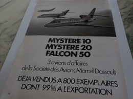 ANCIENNE PUBLICITE AVION MYSTERE 10 20  FALCON  MARCEL DASSAULT 1976 - Pubblicità