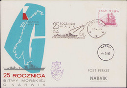 Poland 1965 25th Anniversary Of The Naval Battle Of Narvik, Gdynia Post Mark, Ship Mail ORP GROM / FDC Z6 - WW2