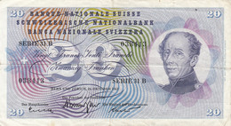 CRBX130 BILLETE SUIZA 20 FRANCOS 1961 MBC - Switzerland