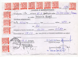 2000. YUGOSLAVIA,SERBIA,NOVI PAZAR,NOTE OF MISSING FRANKING,25.99 DIN FRANKING - Briefe U. Dokumente