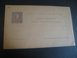 ANGRA 20+20 Reis Double Carte Postal Stationery Card Terceira Azores PORTUGAL Colonies Slight Folded - Angra