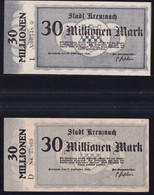 Kreuznach: 2x 30 Millionen Mark 10.9.1923 - Verschiedene Wasserzeichen - [11] Local Banknote Issues
