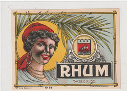 Grande Et Belle étiquette RHUM Vieux -jeune Femme Noire -blason Paris, -couleurs Fraiches Parfait état - Alkohole & Spirituosen