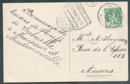 E.P. Carte 5 Centimes PELLENS Obl. Sc NAMUR Sur C.P. Du 22-III-1913 + Cachet Ferroviaire De FLOREFFE N°1 Vers Anvers  - - 1912 Pellens