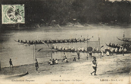 PC LAOS, COURSES DE PIROGUES, LE DÉPART, Vintage Postcard (b44703) - Laos