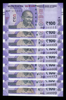 India Colección 9 Banknotes 100 Rupees 2019-2021 Pick 112 Capicua ​​​​​​​SC-/SC AUNC/UNC - Inde