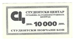 *serbia Belgrado University Cntrum, Student Fees 10000 Dinara ND  S6c - Serbia