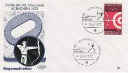Germany Deutschland 1972 FDC Archery Bogenschliessen, Olympischen Spiele Olympic Games Munchen 31 - 1971-1980