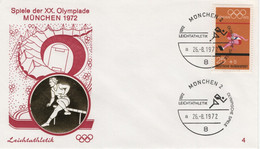 Germany Deutschland 1972 FDC Leichtathletik Athletics Running, Olympischen Spiele Olympic Games Munchen 4 - 1971-1980