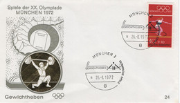 Germany Deutschland 1972 FDC Gewichtheben Weightlifting Disk Throwing, Olympischen Spiele Olympic Games Munchen 24 - 1971-1980